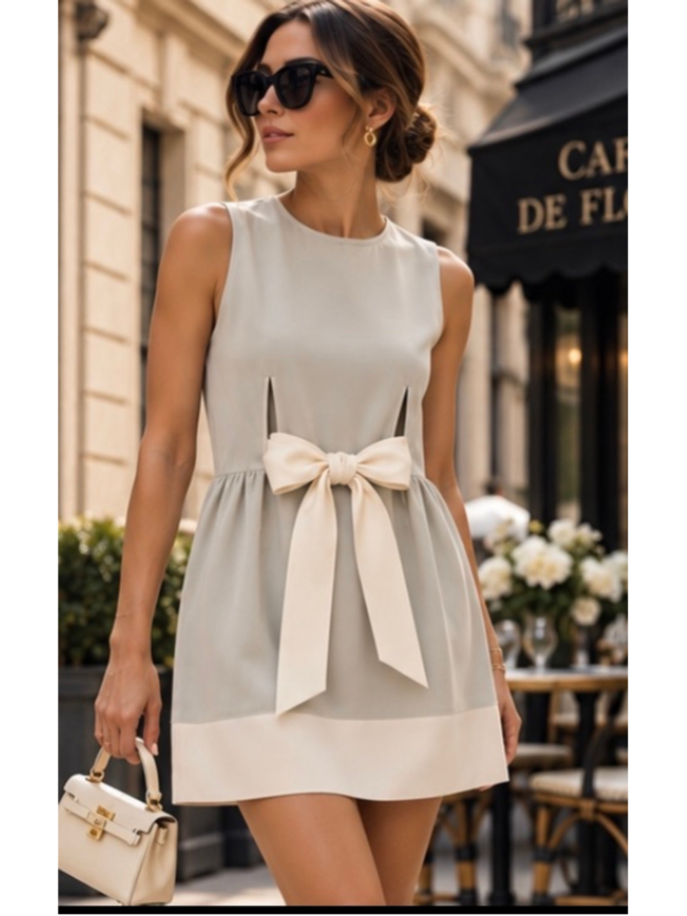 Fendi Mini Dress Size 6 Grey Beige Bow Detail Sleeveless New Italian luxury